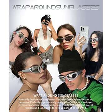 Dollger Trendy Wrap Around Sunglasses Women men Y2k Fashion Sporty Silver Shades Vintage Oval 90s Futuristic Sun Glasses Pack