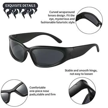 Dollger Trendy Wrap Around Sunglasses Women men Y2k Fashion Sporty Silver Shades Vintage Oval 90s Futuristic Sun Glasses Pack