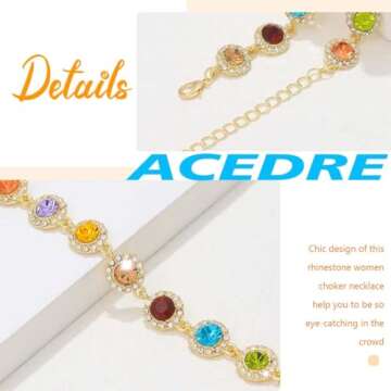 ACEDRE Colorful Crystal Choker Necklace Sparkly Rhinestone Chokers Necklaces Gold Chain Party Prom Neck Jewelry for Women (1-Colorful)