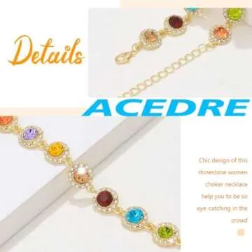 ACEDRE Colorful Crystal Choker Necklace Sparkly Rhinestone Chokers Necklaces Gold Chain Party Prom Neck Jewelry for Women (1-Colorful)