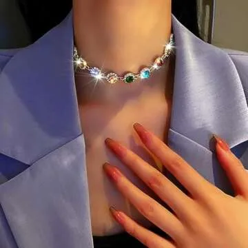 ACEDRE Colorful Crystal Choker Necklace Sparkly Rhinestone Chokers Necklaces Gold Chain Party Prom Neck Jewelry for Women (1-Colorful)