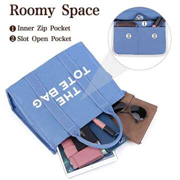 JQWSVE Canvas Tote Bags for Women Handbag Tote Purse with Zipper Canvas Crossbody Bag for Office, Travel