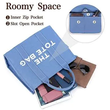 JQWSVE Canvas Tote Bags for Women Handbag Tote Purse with Zipper Canvas Crossbody Bag for Office, Travel