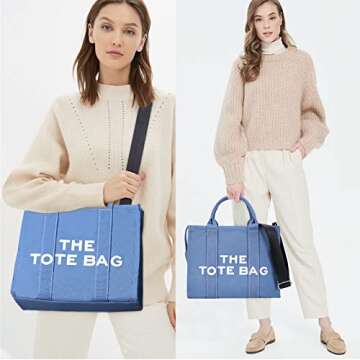 JQWSVE Canvas Tote Bags for Women Handbag Tote Purse with Zipper Canvas Crossbody Bag for Office, Travel