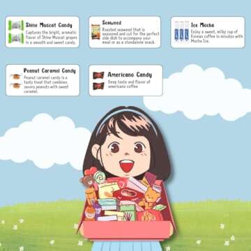 Korean Snack Box Variety Pack - 50 Count Individual Wrapped Gift Care Package Bundle Sampler Assortment Mix Candy Chips Cookies Treats for Kids Children College Students Adult