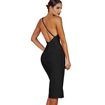 Whoinshop Women's One Shoulder Bandage Evening Knee Length Cocktail Party Dress (L, Black)