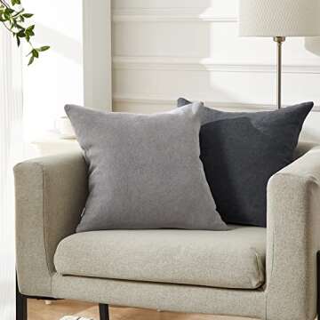 Top Finel Gray Decorative Throw Pillow Covers Large Soft Chenille Pillow Covers Solid Euro Pillowcase Square Modern Cushion Case 24 X 24 for Couch Bedroom Sofa, Pack of 2, Grey