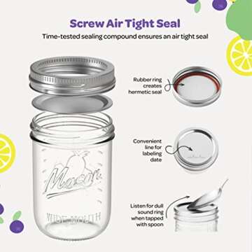 SEWANTA Wide Mouth Mason Jars 16 oz [2 Pack] With mason jar lids and Bands, mason jars 16 oz - For Canning, Fermenting, Pickling - Jar Décor - Microwave/Freeze/Dishwasher Safe.