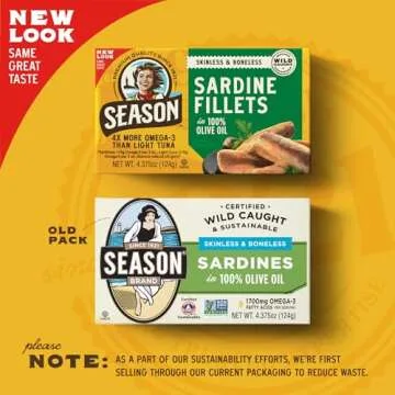 Season Sardines in Olive Oil - Skinless & Boneless, Wild Caught, 22g of Protein, Keto Snacks, More O...