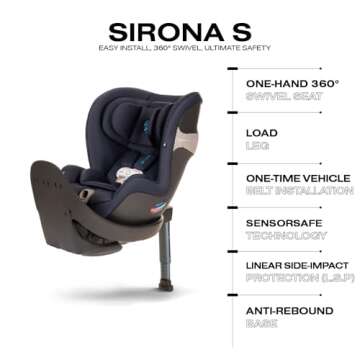 Cybex Sirona S Rotating Convertible Car Seat with SensorSafe 2.1, Children Newborn to Four Years, Easy Child Load, Infant Baby Toddler Preschooler, Indigo Blue