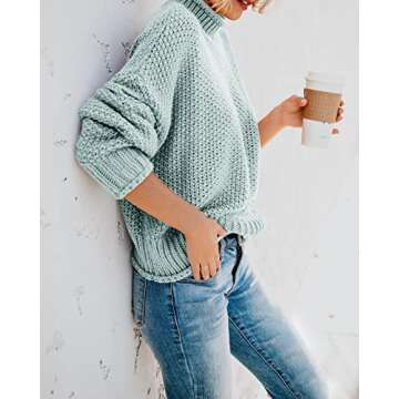 Saodimallsu Womens Turtleneck Oversized Sweater Green - Comfy & Stylish