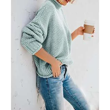 Saodimallsu Womens Turtleneck Oversized Sweater Green - Comfy & Stylish