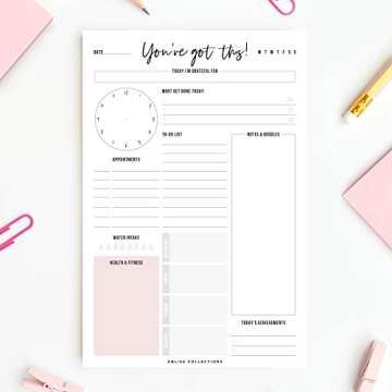 Bliss Collections Daily Planning Pad, To Do List Notebook - Undated Tear-Off Sheets Notepad - Work Calendar, Organizer, Scheduler for Goals, Tasks - You've Got This (Pink), 6" x 9", 50 Sheets
