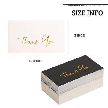 Gold Mini Thank You Cards Small Business - 100 PK - Flat Card No Fold, 2 x 3.5 Inches Thank You for ...