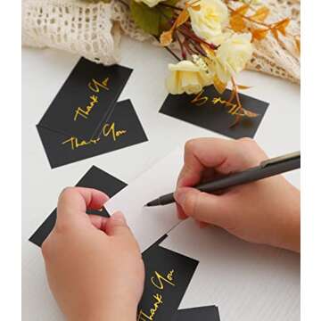 Gold Mini Thank You Cards Small Business - 100 PK - Flat Card No Fold, 2 x 3.5 Inches Thank You for Your Order Cards Thank You for Your Support Cards for Wedding Black and Off White Color