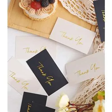 Gold Mini Thank You Cards Small Business - 100 PK - Flat Card No Fold, 2 x 3.5 Inches Thank You for Your Order Cards Thank You for Your Support Cards for Wedding Black and Off White Color