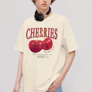 Pairxily Oversized Graphic Tees Vintage Cherry Fruit Shirt for Men Aesthetic Printed Unisex T Shirts...
