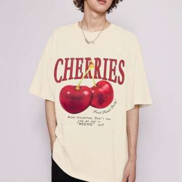 Pairxily Oversized Cherry Graphic Tees for Summer Style