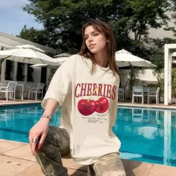 Pairxily Oversized Cherry Graphic Tees for Summer Style