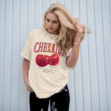 Pairxily Oversized Cherry Graphic Tees for Summer Style