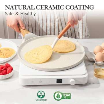SENSARTE Nonstick Crepe Pan with Spreader, 10-Inch Natural Ceramic Coating Dosa Pan Pancake Flat Skillet Tawa Griddle with Stay-Cool Handle, Induction Compatible, PFOA Free (White)