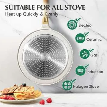 SENSARTE Nonstick Crepe Pan with Spreader, 10-Inch Natural Ceramic Coating Dosa Pan Pancake Flat Skillet Tawa Griddle with Stay-Cool Handle, Induction Compatible, PFOA Free (White)