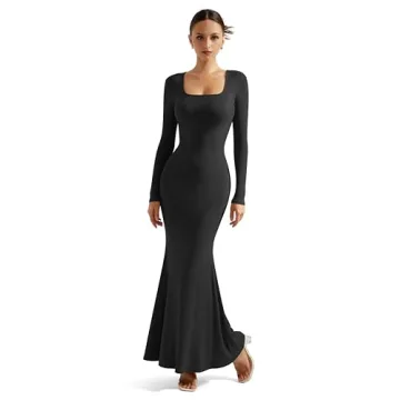 Shop SUUKSESS Women Ribbed Maxi Long Sleeve Dress