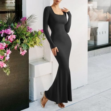 Shop SUUKSESS Women Ribbed Maxi Long Sleeve Dress