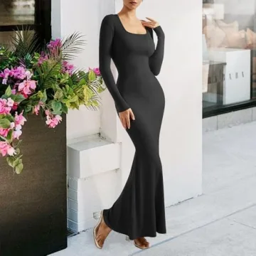 Shop SUUKSESS Women Ribbed Maxi Long Sleeve Dress