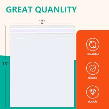 iMailer - 500 Pcs - 12" x 15" Large Cellophane Bags - Resealable Self Sealing Clear Cello Poly Bags for Prints, Photos, Documents, Clothing, T-Shirt