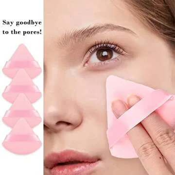 8Pcs of Triangular Powder Puff Makeup Sponges, Made of Super-soft Velvet, Designed for Contouring, Eye, and Corner, Beauty Blender Foundation Mixing Container.