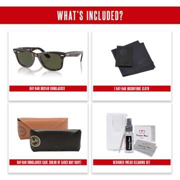 Ray-Ban RB2140 WAYFARER 902 54M Tortoise/Crystal Lens G-15 Green Square Sunglasses for Men For Women + BUNDLE with Designer iWear Eyewear Kit