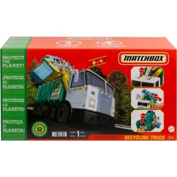 Matchbox 15-inch Recycling Truck, Lights & Sounds, Toy Cards for Kids Made from 80% ISCC-Certified Plastic* (*Mass Balance Approach)