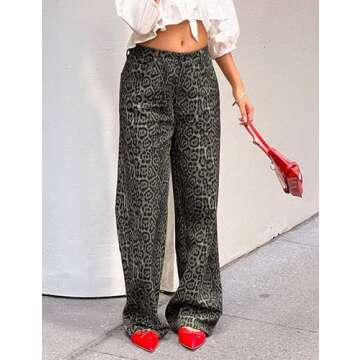 POTILI Womens Straight Leg Jeans, Leopard Print Cheetah Jeans for Women Trendy Baggy Wide Leg Loose ...