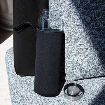 sunkey Glass Water Bottle 32 oz High Borosilicate with Neoprene Sleeve Leak Proof Lid Reusable Eco F...