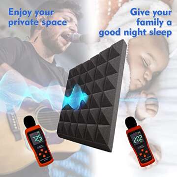 Jazzpuss Sound Proof Foam Panels, 2 inches Thick Acoustic Foam, 14 packs 2"x 12"x 12" Acoustic Foam Panels (Black）