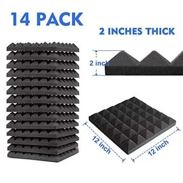 Jazzpuss Sound Proof Foam Panels, 2 inches Thick Acoustic Foam, 14 packs 2"x 12"x 12" Acoustic Foam Panels (Black）