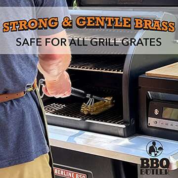 BBQ Butler Brass Grill Brush for All Grill Types - Triple Headed Tool