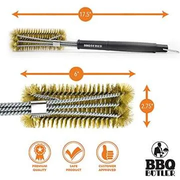 BBQ Butler Brass Grill Brush for All Grill Types - Triple Headed Tool