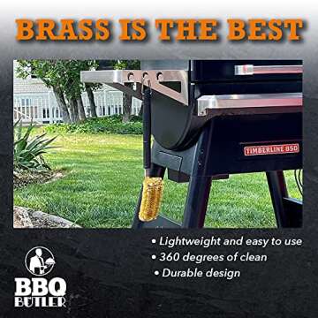 BBQ Butler Brass Grill Brush for All Grill Types - Triple Headed Tool