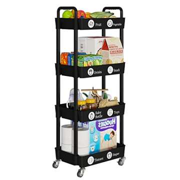 Laiensia 4-Tier Storage Cart,Multifunction Utility Rolling Cart Kitchen Storage Organizer,Mobile She...