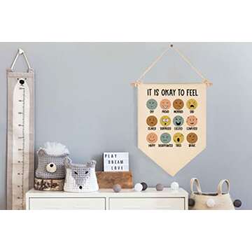 It is Okay to Feel-Mental Health-Canvas Hanging Pennant Flag Banner Wall Sign Decor Gift for Classroom Nursery Bedroom Playroom Game Room Front Door Baby Kids Girl Boy Girl-Birthday Christmas Gift