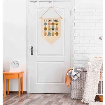 It is Okay to Feel-Mental Health-Canvas Hanging Pennant Flag Banner Wall Sign Decor Gift for Classroom Nursery Bedroom Playroom Game Room Front Door Baby Kids Girl Boy Girl-Birthday Christmas Gift