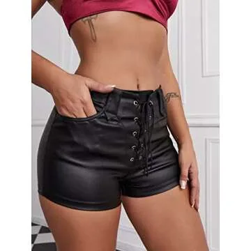 Floerns Women's High Waisted Faux Leather Shorts