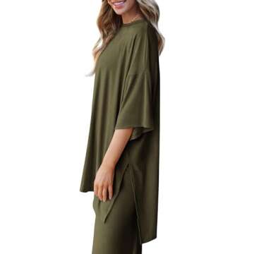 PRETTYGARDEN Women's 2 Piece Outfits Casual Short Sleeve Pullover Tops and Wide Leg Pants Lounge Sets Tracksuits (Army Green,Medium)