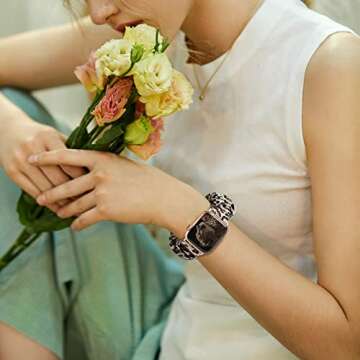 Recoppa Compatible for Apple Watch Band Scrunchie 38mm 40mm 41mm 42mm 44mm 45mm 46mm Cute Printed Elastic Solo Loop Bands Women Bracelet Strap for iWatch Series 10 9 8 7 6 5 4 3 2 1 SE, 4 Packs