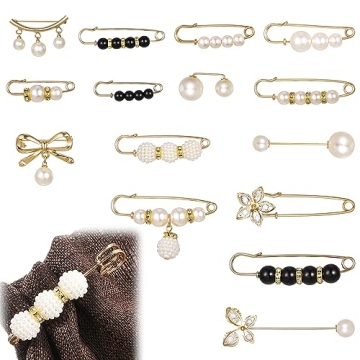FRIUSATE 15 Pieces Pearl Brooch Pins, Brooches for Women Fashion Sweater Shawl Clips Faux Rhinestone...