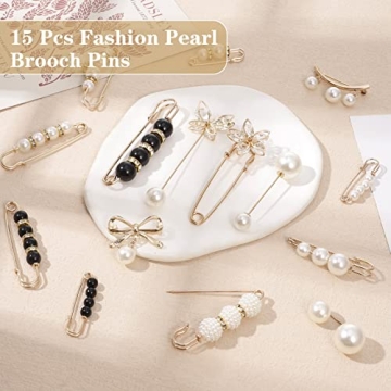 FRIUSATE 15-Piece Pearl Brooch Pins for Women and Girls