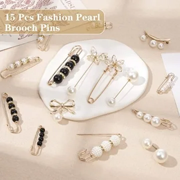 FRIUSATE 15-Piece Pearl Brooch Pins for Women and Girls