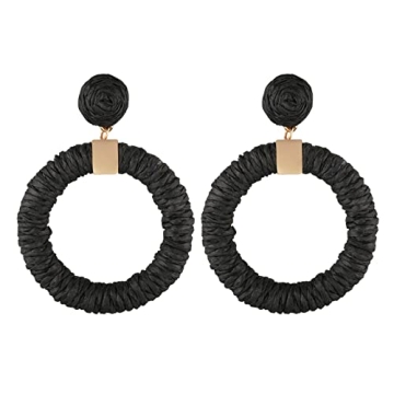 Scddboy Raffia Earrings for Women,Bohemian Earrings Handmade Braid Hoop Drop Dangle Earrings